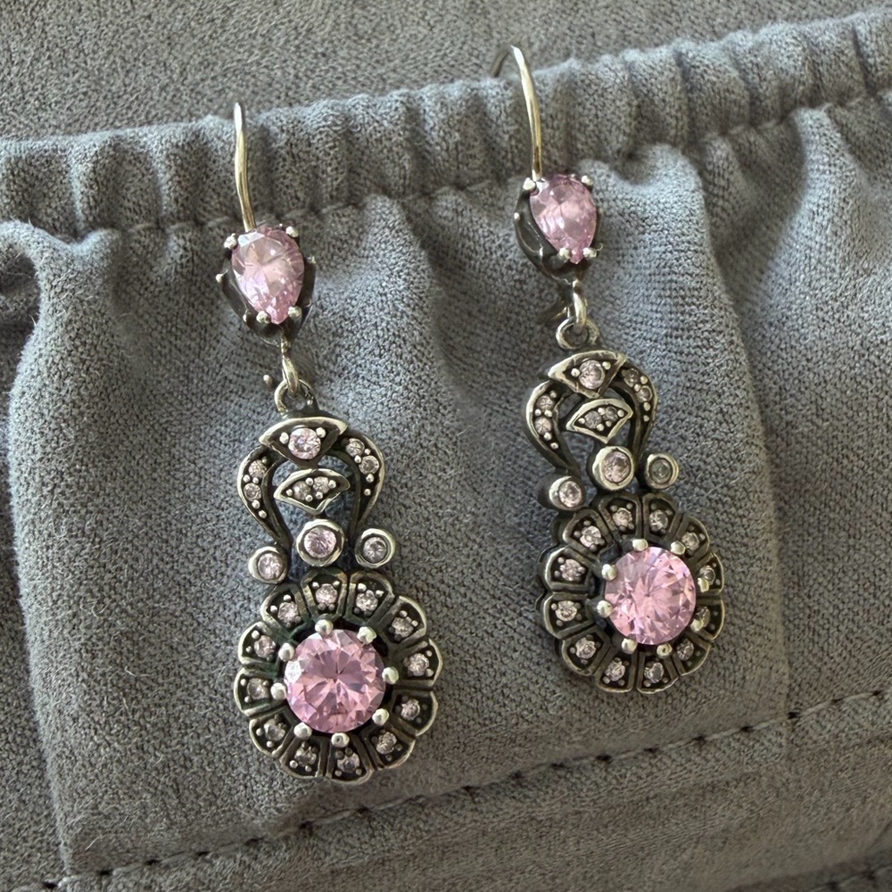 Pink and Silver Drop Earrings